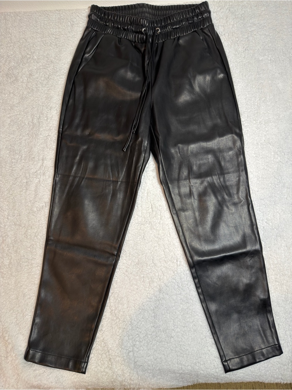 LOFT Black Faux Leather Elastic Waist Pants